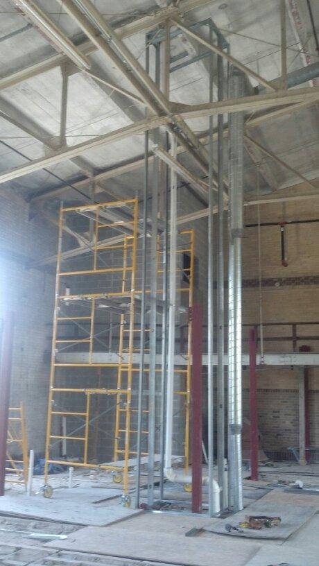 Commercial construction framing and scaffolding in progress